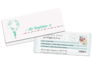 Faire-part billet d'avion baptême ref 1008 (pochette+billet)