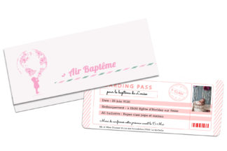 Faire-part billet d'avion baptême ref 1013 (pochette+billet)