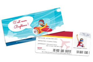 Faire part billet d'avion baptême ref 2403