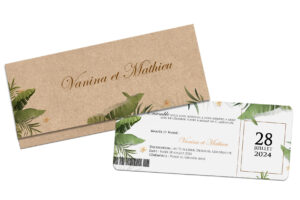 Faire-part billet d'avion - Ambiance tropicale et kraft